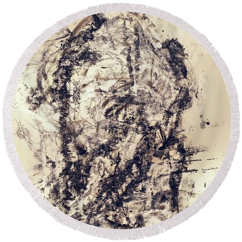 � Round Beach Towel featuring the painting Monoprint Portrait 2 by JC Armbruster
