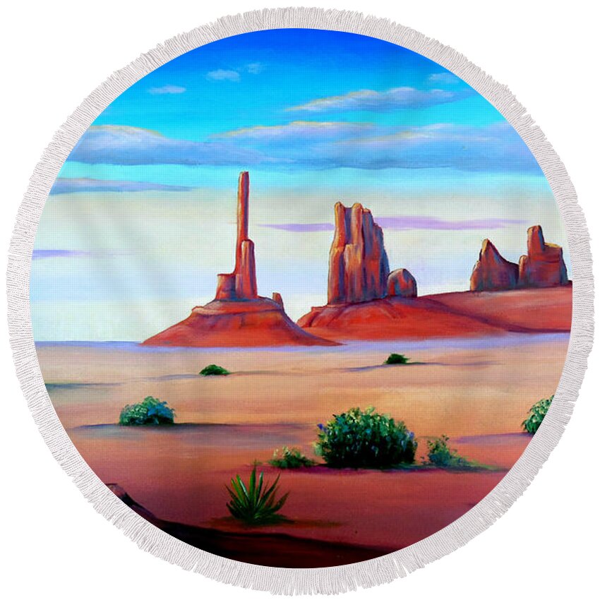 Monument Valley Round Beach Towel featuring the painting Monument Valley by Don Monahan