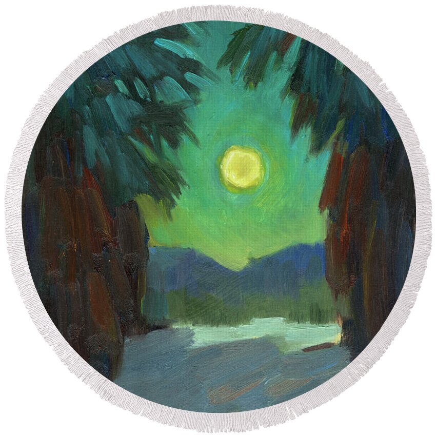 Moonrise Round Beach Towel featuring the painting Moonrise by Diane McClary