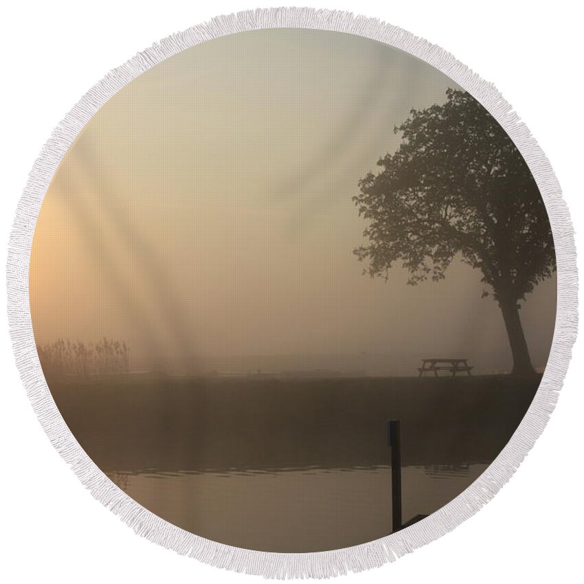 Inland Waterways Round Beach Towel featuring the photograph Morning calm by Linsey Williams