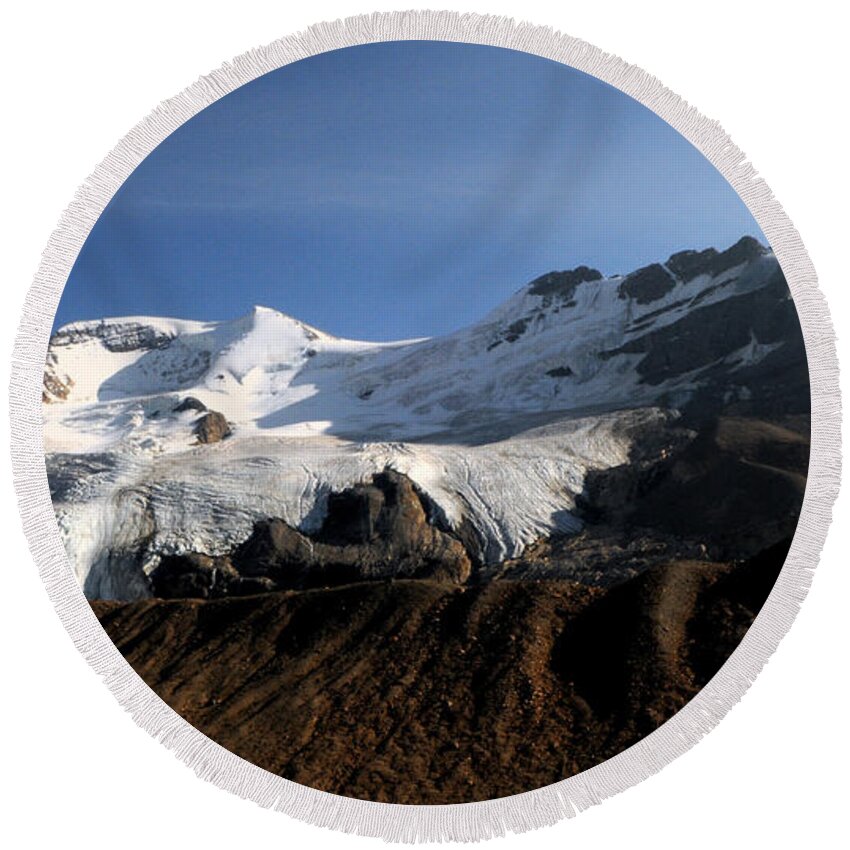 Mount Athabasca Round Beach Towel featuring the photograph Mount Athabasca From The Columbia Icefields by Vivian Christopher