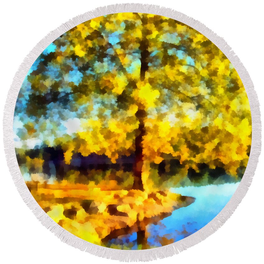 Tree Round Beach Towel featuring the photograph My Golden Impression by Angelina Tamez