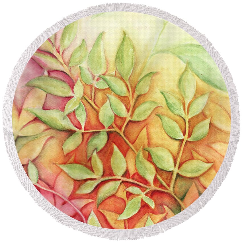 Leaves Round Beach Towel featuring the painting Nandina Leaves by Carla Parris