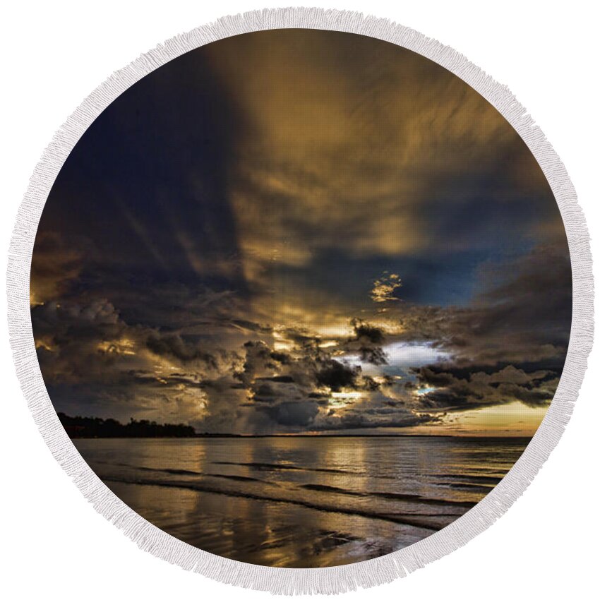 Beach Round Beach Towel featuring the photograph Nature's Laser Show by Douglas Barnard
