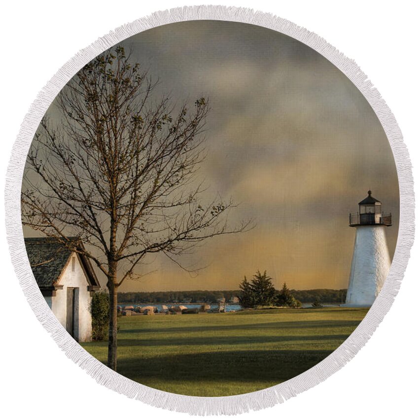 Lighthouse Round Beach Towel featuring the photograph Ned's Point Light by Robin-Lee Vieira