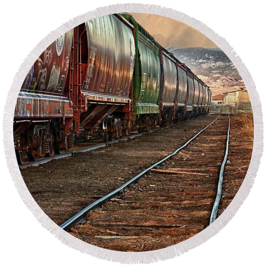 Train Round Beach Towel featuring the photograph Next Tracks by James BO Insogna