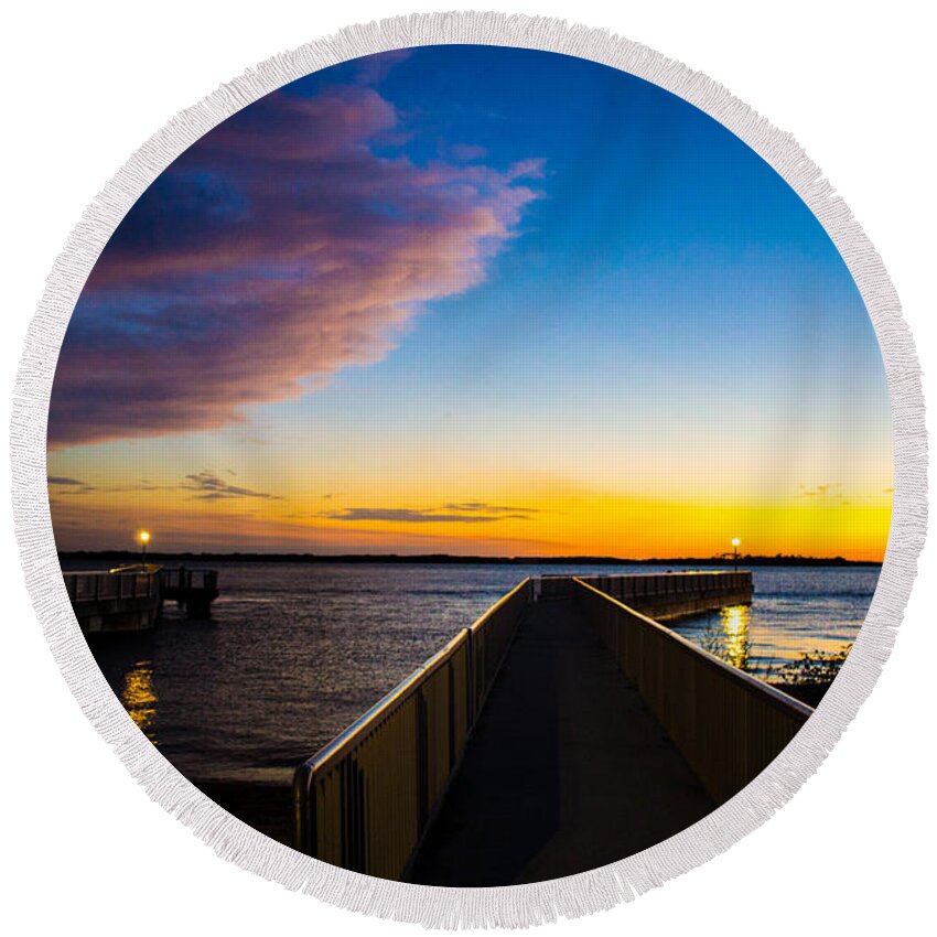 Pier Round Beach Towel featuring the photograph Night Approaches by Shannon Harrington