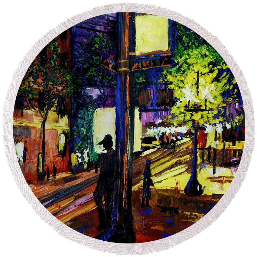 Night Moves Framed Prints Round Beach Towel featuring the painting Night Moves by Anthony Falbo
