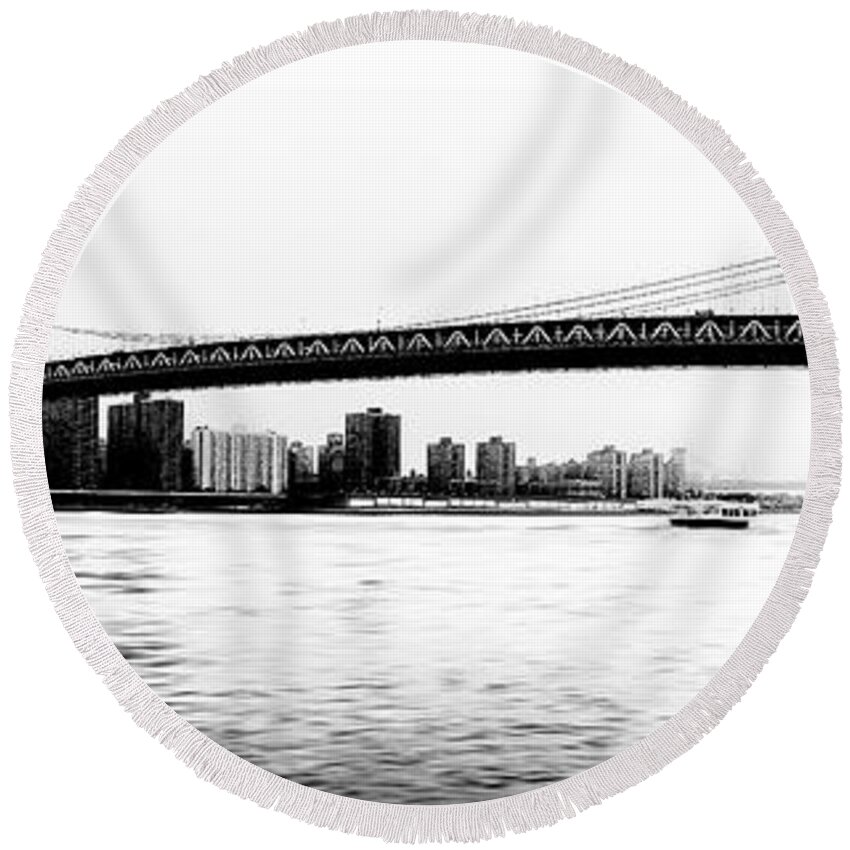Ny Round Beach Towel featuring the photograph NYC - Manhattan Bridge by Hannes Cmarits