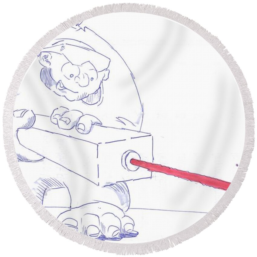Ogre Round Beach Towel featuring the drawing Ogre with Laser Cartoon by Mike Jory