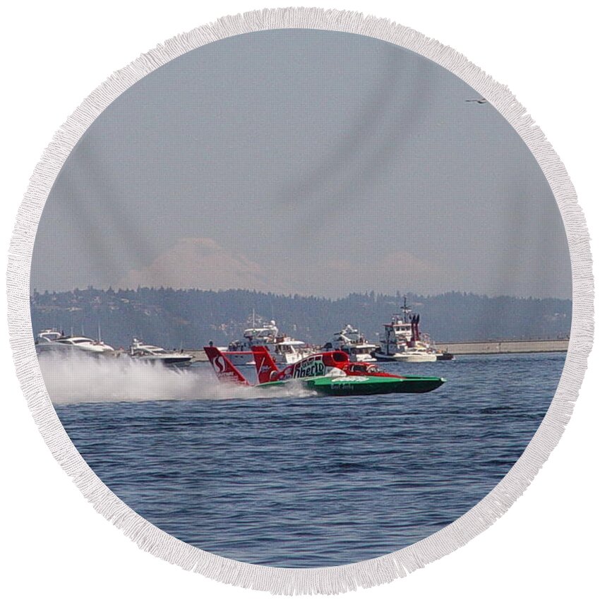 Hydroplane Round Beach Towel featuring the photograph Oh Boy Oberto by Michael Merry