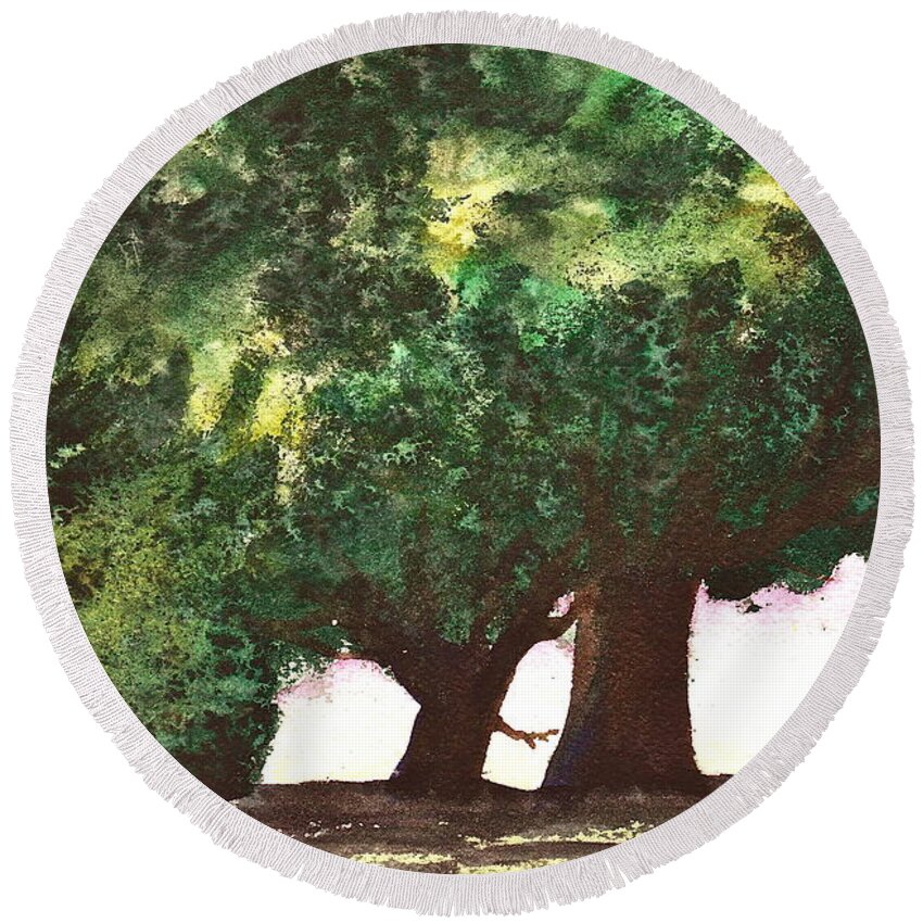 Trees Round Beach Towel featuring the painting Old Shade by Frank SantAgata
