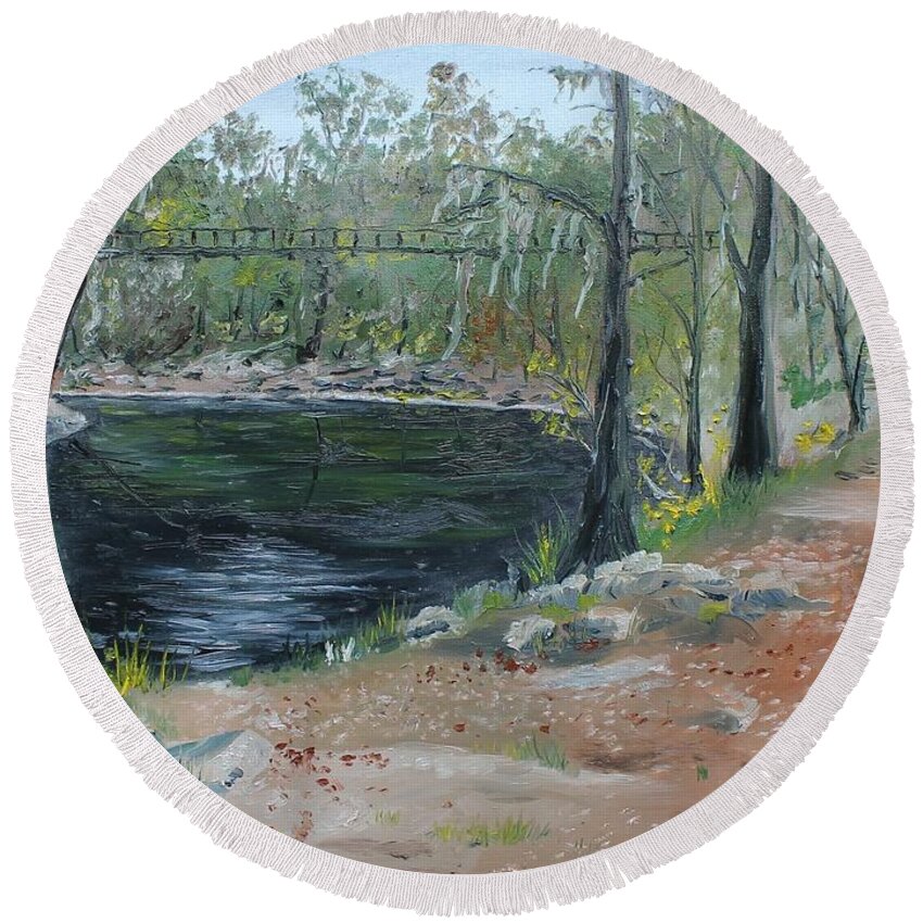 O'leno Round Beach Towel featuring the painting O'Leno State Park by Larry Whitler