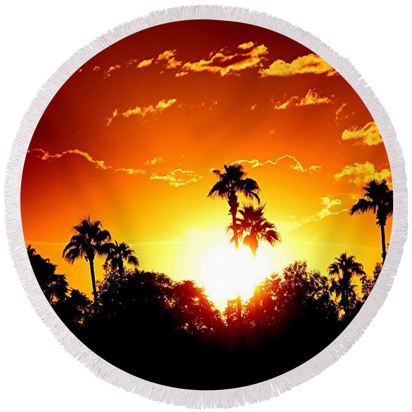 Sunset Round Beach Towel featuring the photograph On Fire by Louise Mingua