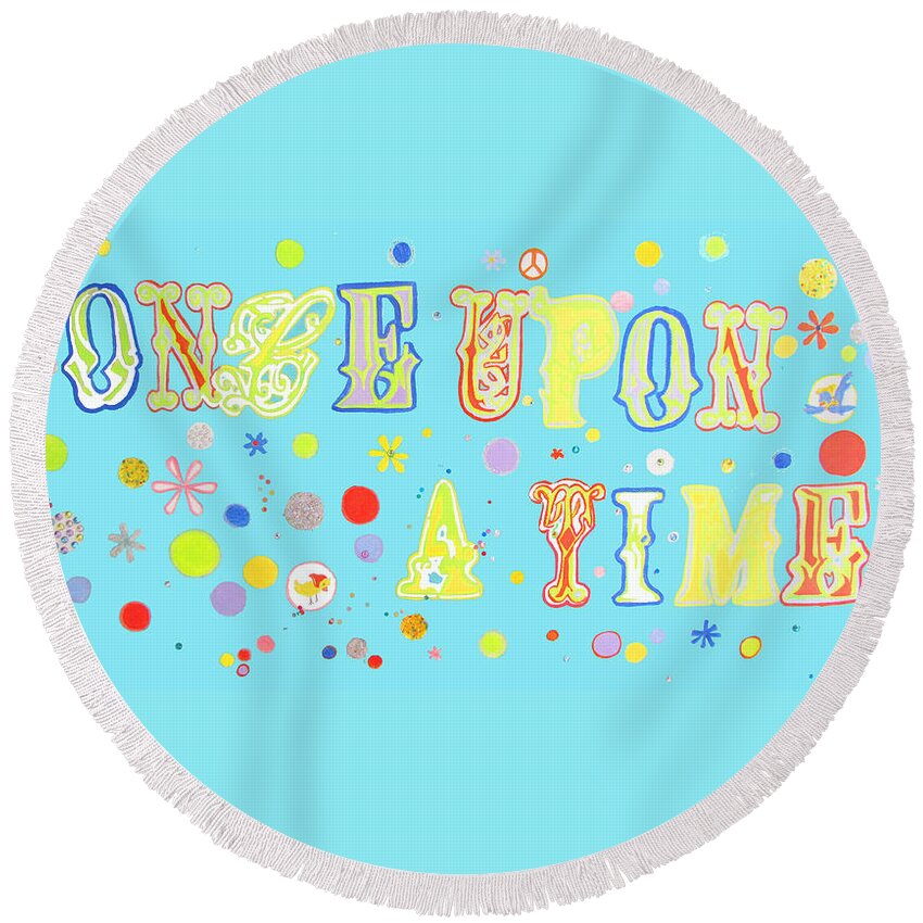 Rhinestones Round Beach Towel featuring the painting Once Upon A Time by Beth Saffer