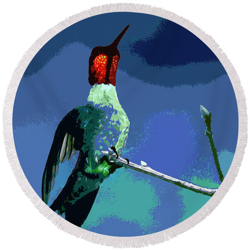 Hummingbird Round Beach Towel featuring the photograph Out on a Limb - Blue by Al Powell Photography USA