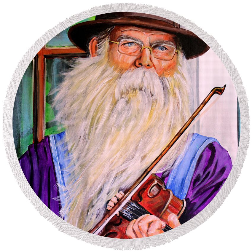 Fiddle Round Beach Towel featuring the painting Ozarks Fiddle Player by Karl Wagner