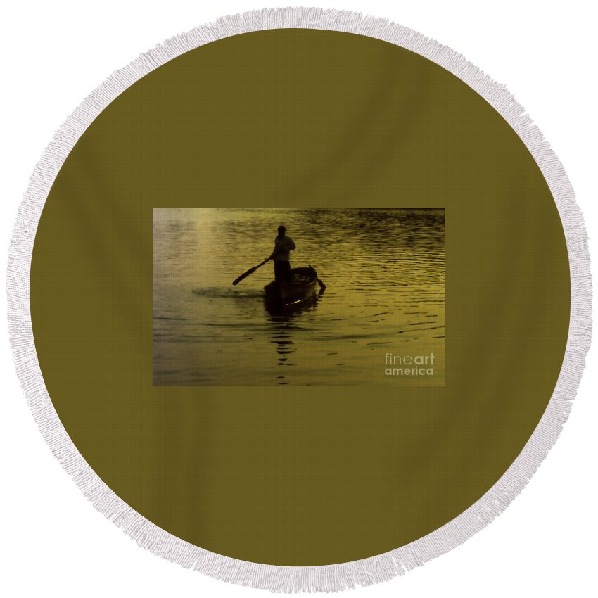Silhouette Round Beach Towel featuring the photograph Paddle Boy by Lydia Holly