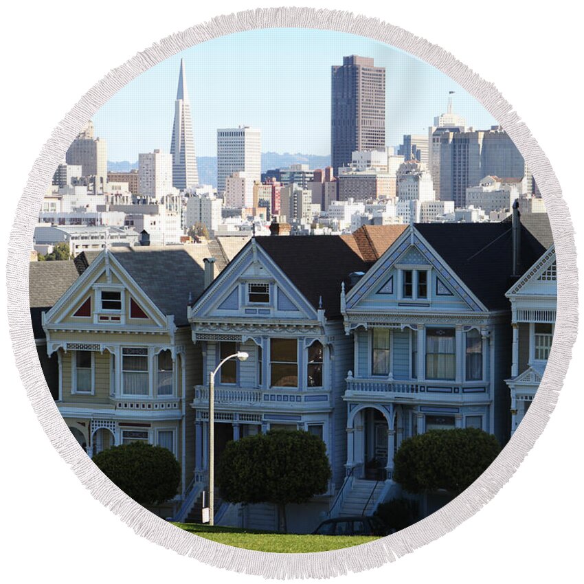 San Francisco Round Beach Towel featuring the photograph Painted Ladies by Linda Woods