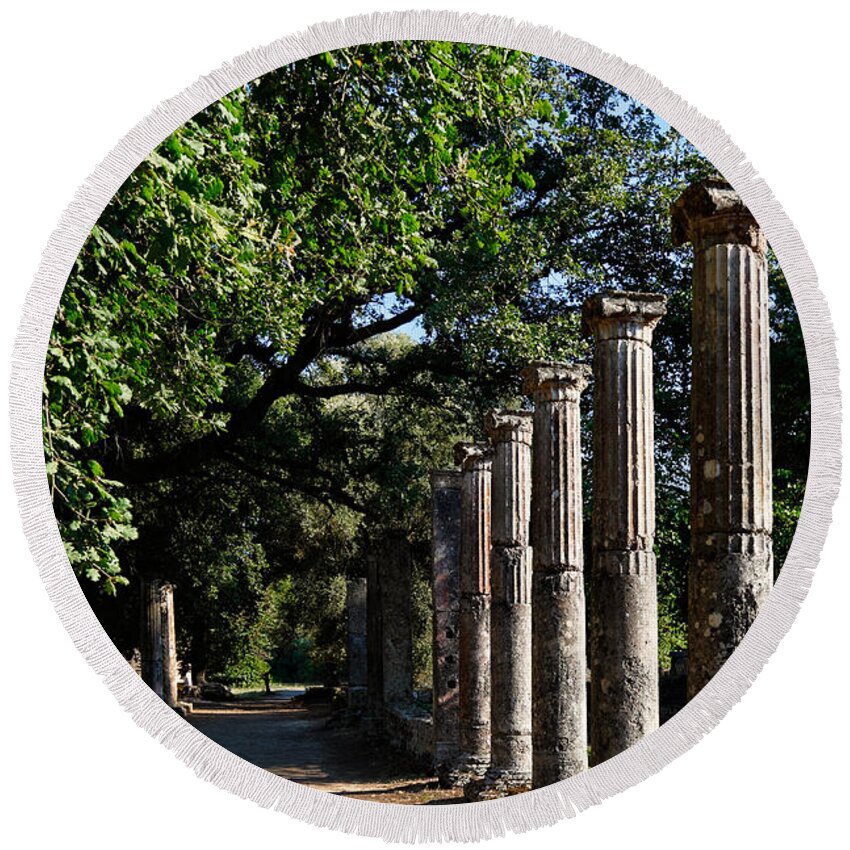 Ancient Round Beach Towel featuring the photograph Palaestra - Ancient Olympia by Constantinos Iliopoulos