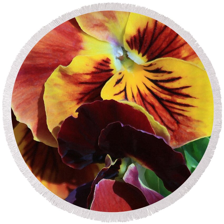 Pansies Round Beach Towel featuring the photograph Pansies by Donna Corless