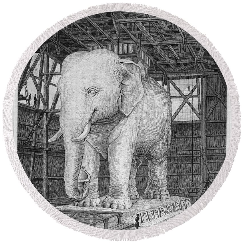 1830 Round Beach Towel featuring the photograph Paris: Elephant Monument by Granger