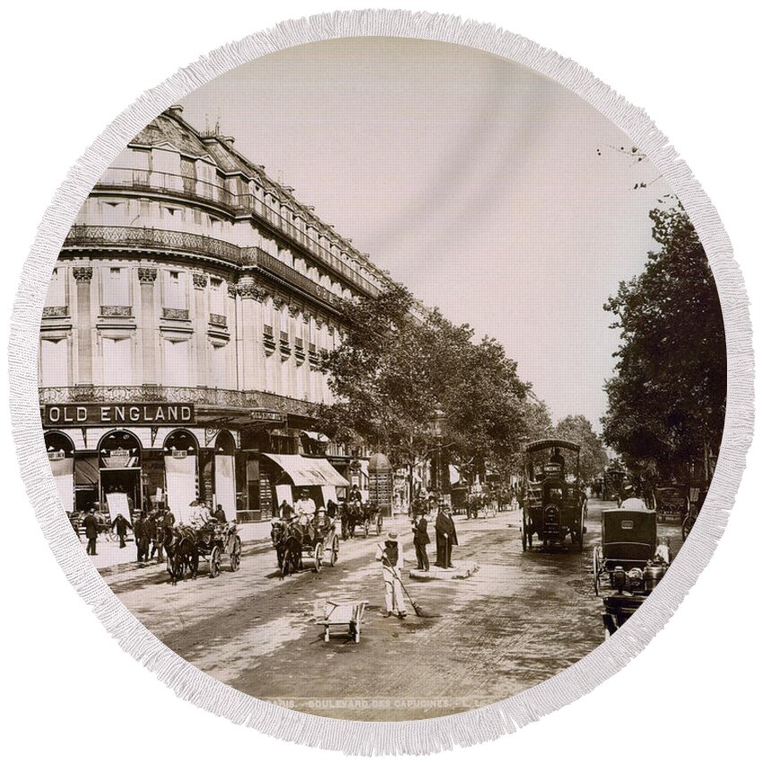 1890 Round Beach Towel featuring the photograph Paris: Street Scene, 1890 by Granger