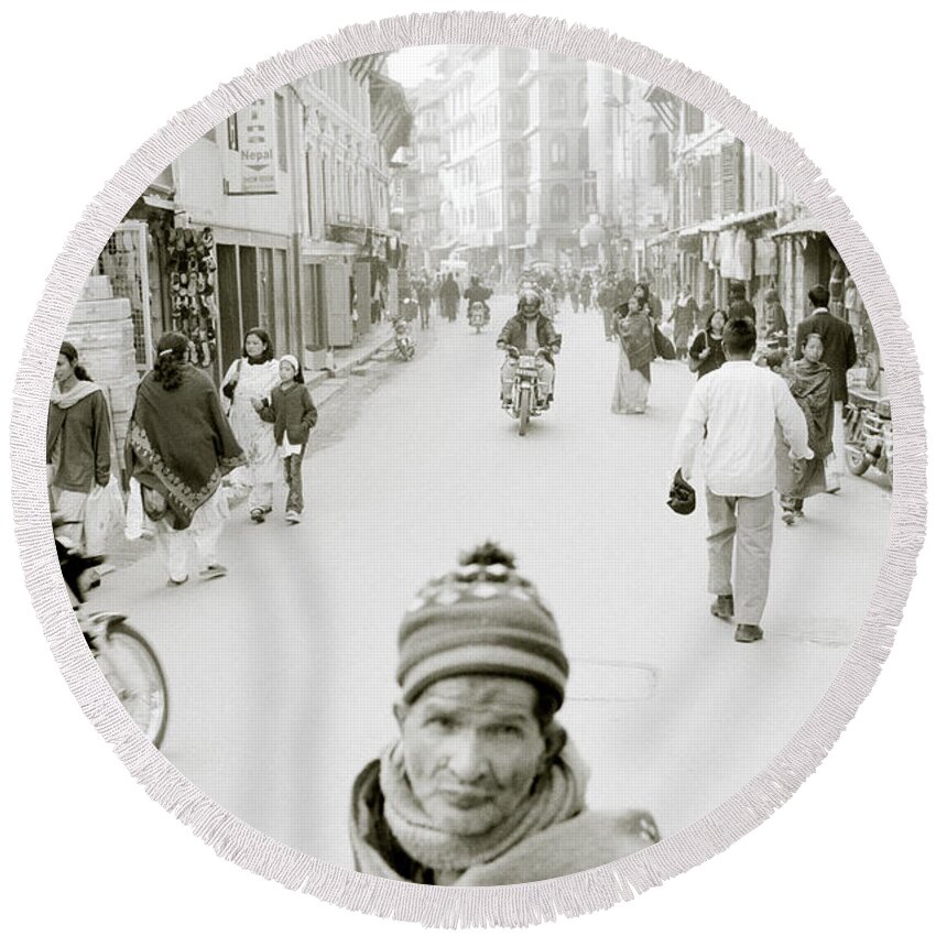 Individuality Round Beach Towel featuring the photograph Life In Patan In Kathmandu by Shaun Higson