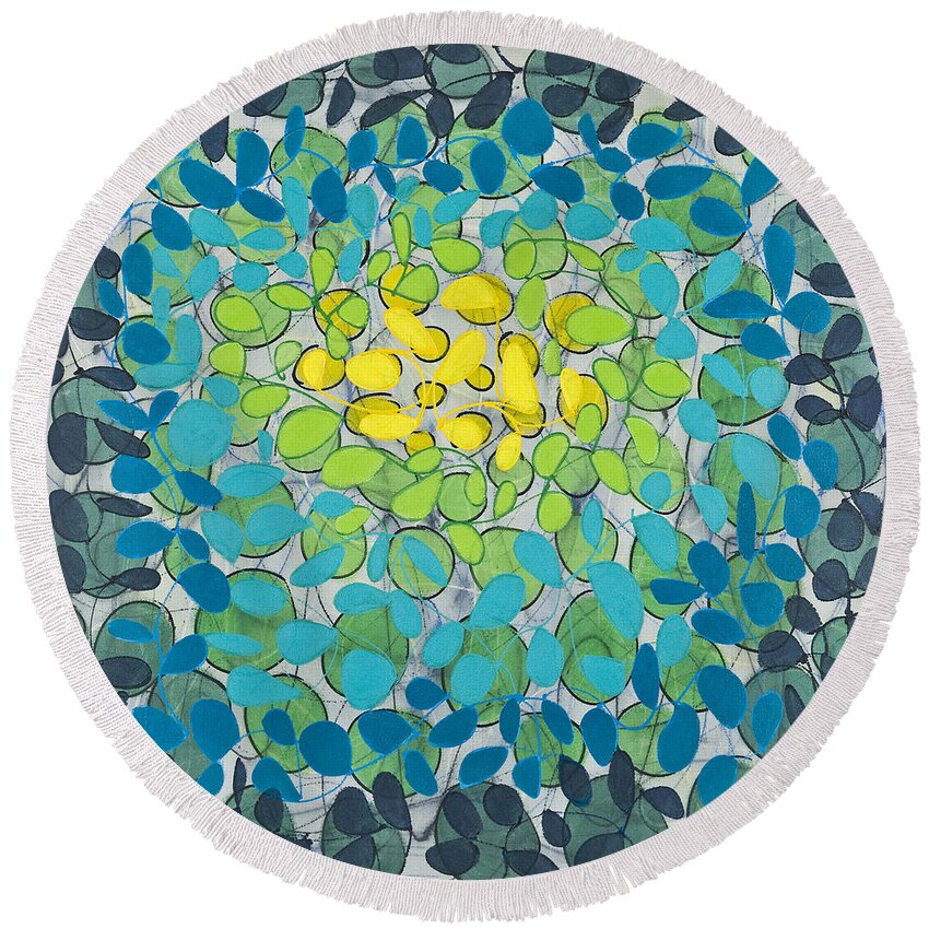 Abstract Round Beach Towel featuring the painting Patchouli by Lynne Taetzsch