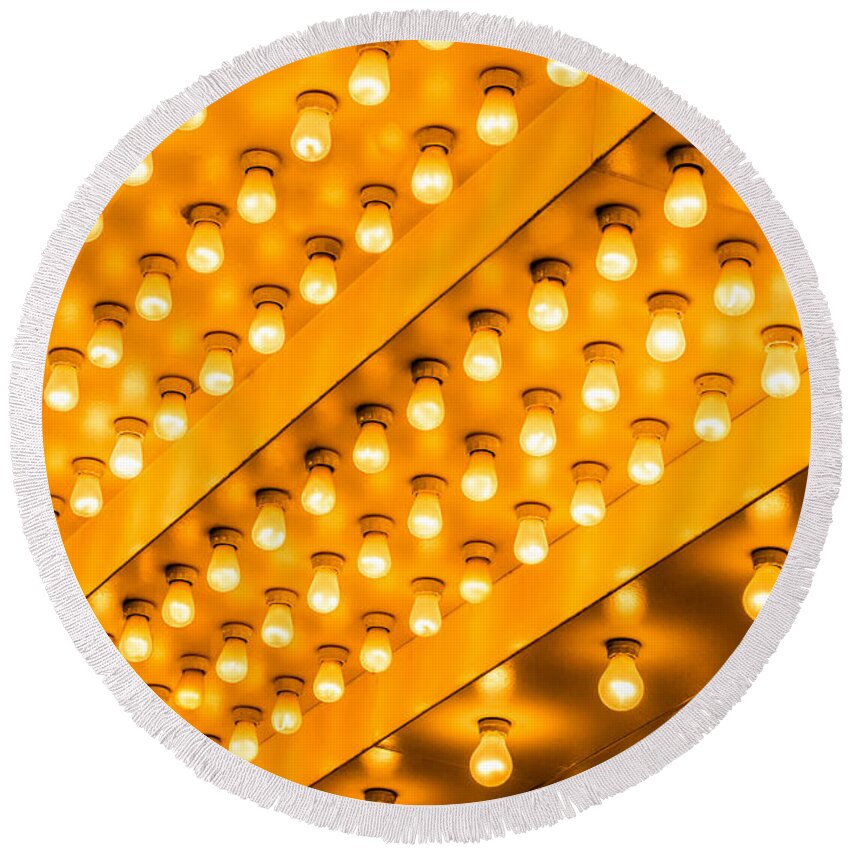 Illuminated Round Beach Towel featuring the photograph Picture of Theater Lights by Paul Velgos