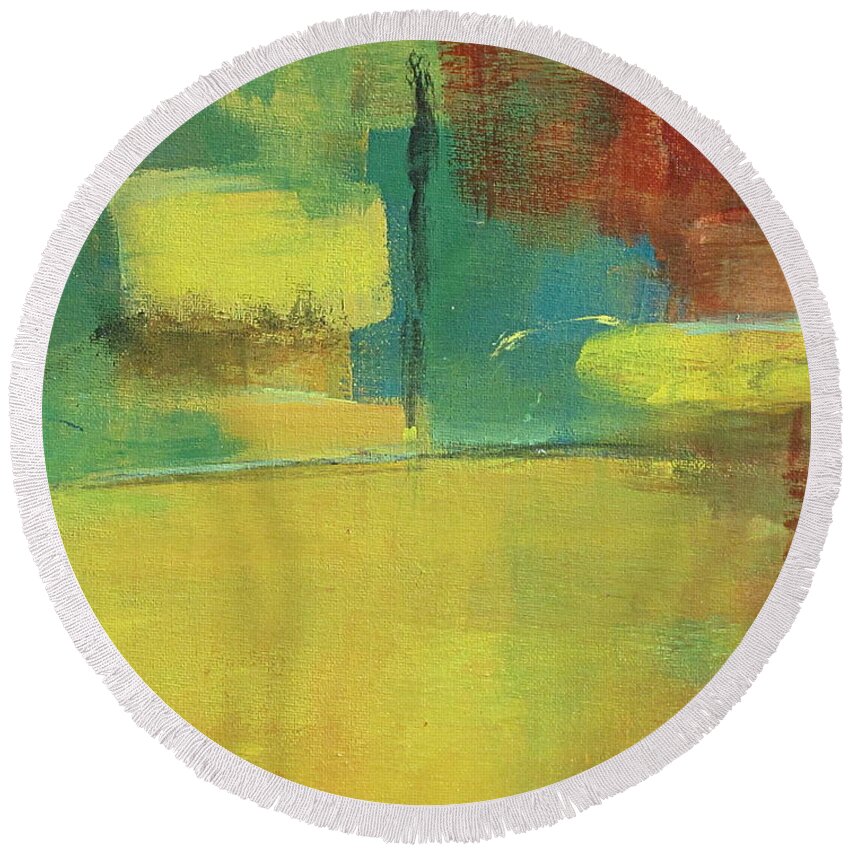 Abstract Art Round Beach Towel featuring the painting Play by Kathy Sheeran