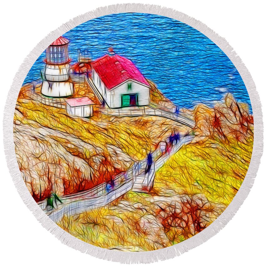Pt Reyes Round Beach Towel featuring the photograph Point Reyes Lighthouse by Wingsdomain Art and Photography
