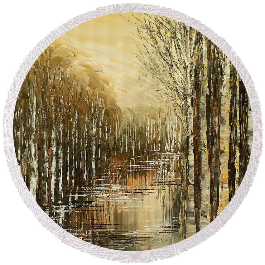 Impressionist Round Beach Towel featuring the painting Pond Security by Tatiana Iliina