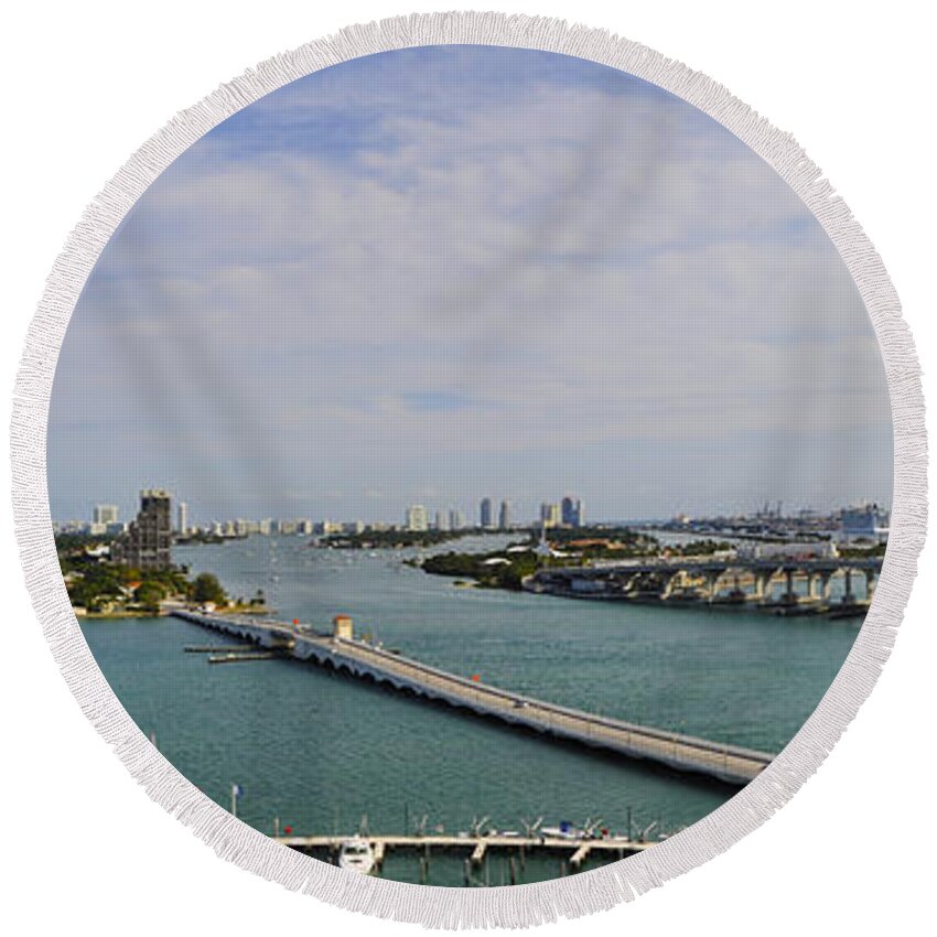 Miami Panorama Round Beach Towel featuring the photograph Port of Miami by Dejan Jovanovic