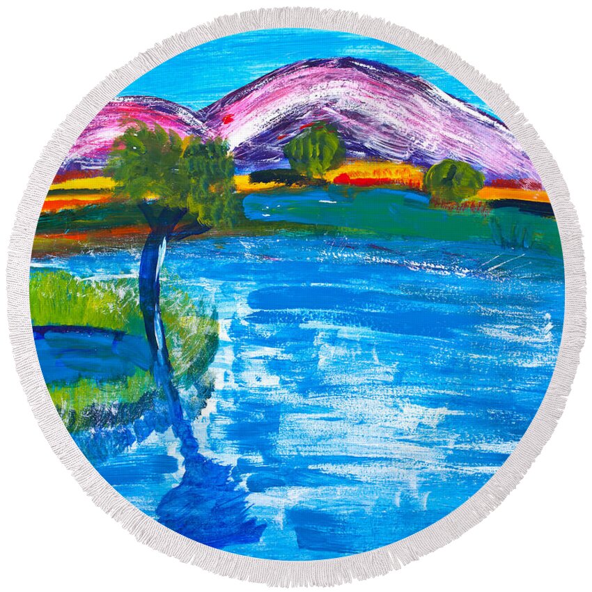 Art Round Beach Towel featuring the painting Portuguese hills by Simon Bratt