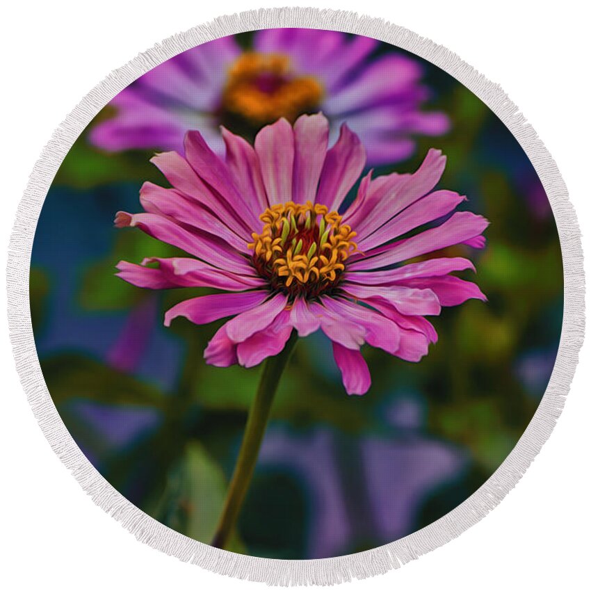 Zinnia Round Beach Towel featuring the photograph Pretty Pink Petals by Bill and Linda Tiepelman