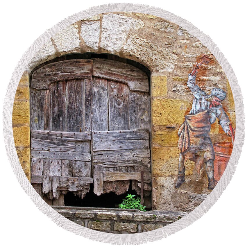 Provence Round Beach Towel featuring the photograph Provence Window and Wall Painting by Dave Mills