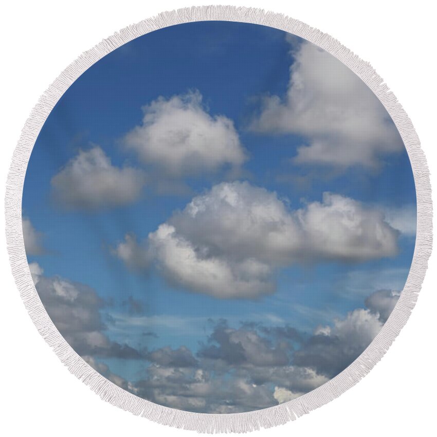 Clouds Round Beach Towel featuring the photograph Puff Clouds by Nick Shirghio