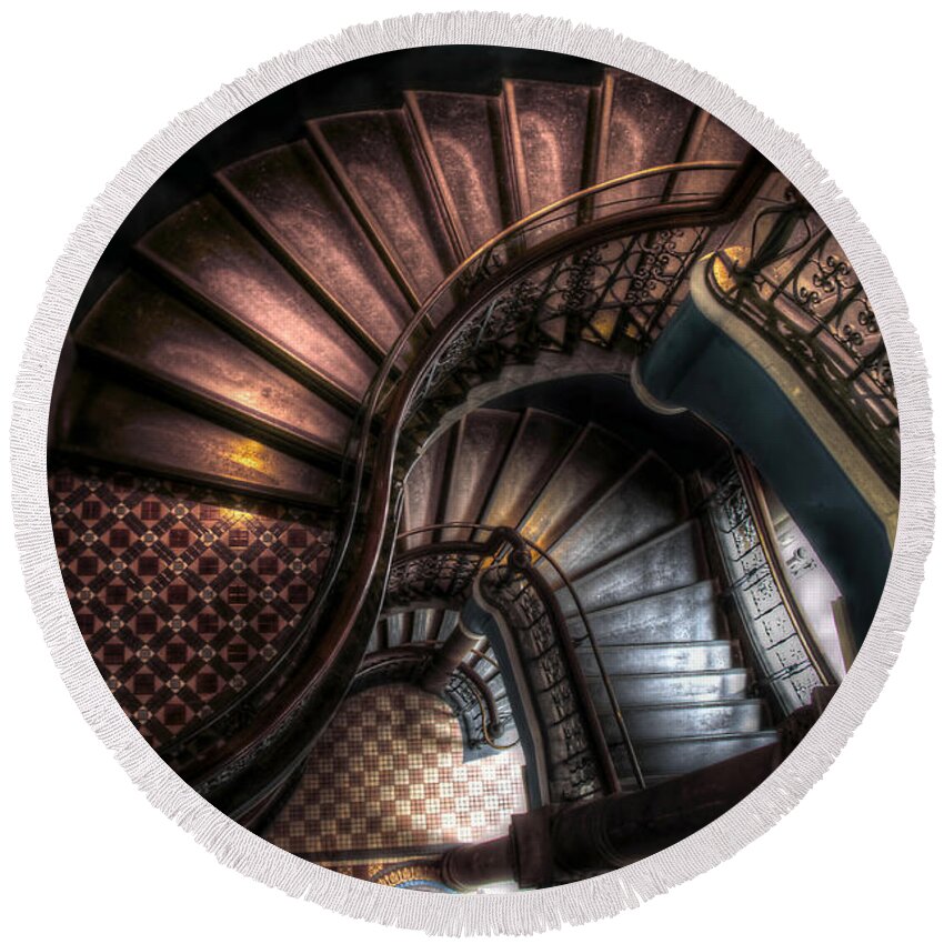 Spiral Staircase Round Beach Towel featuring the photograph QVB Stairwell by Andrew Dickman