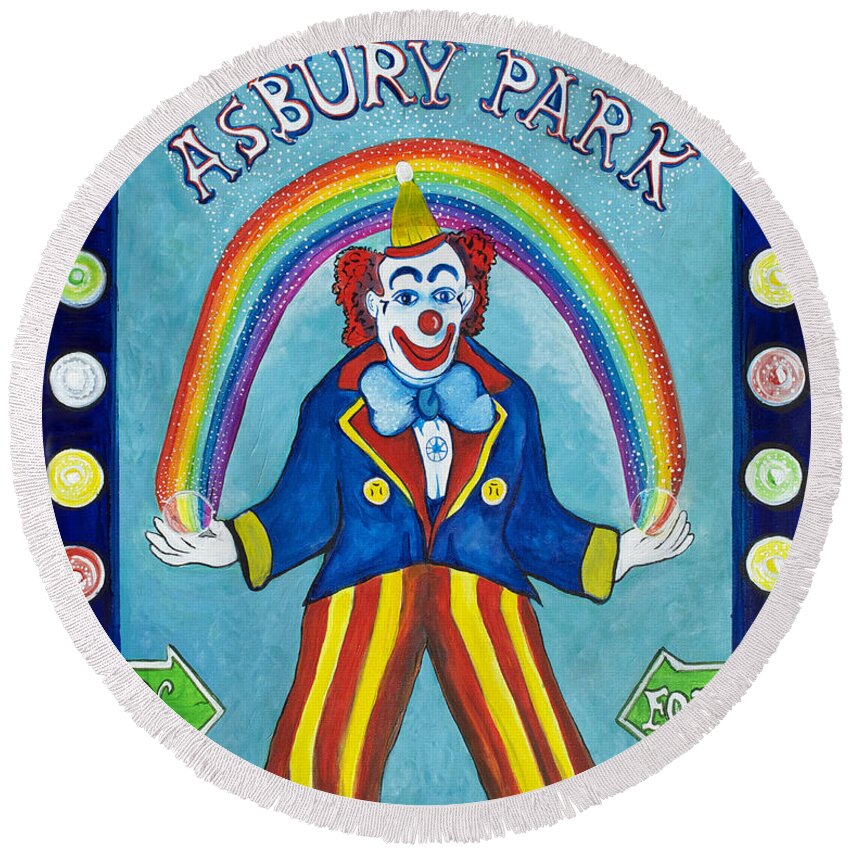 Asbury Park Round Beach Towel featuring the painting Rainbow Billy by Patricia Arroyo