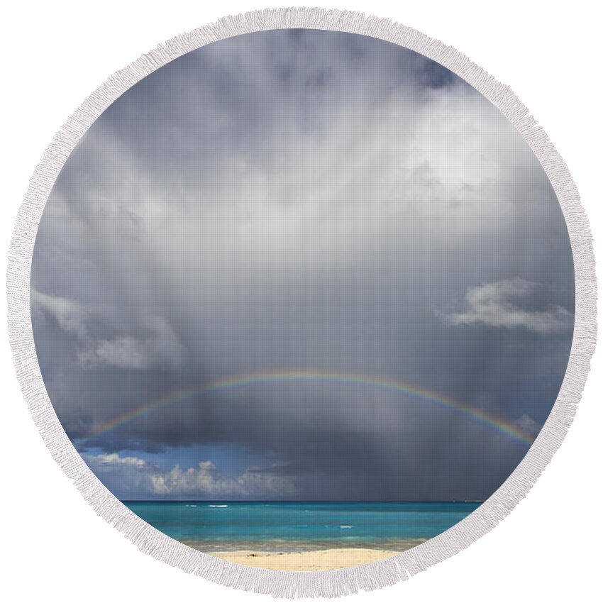Exuma Round Beach Towel featuring the photograph Rainbow Over Emerald Bay by Dennis Hedberg