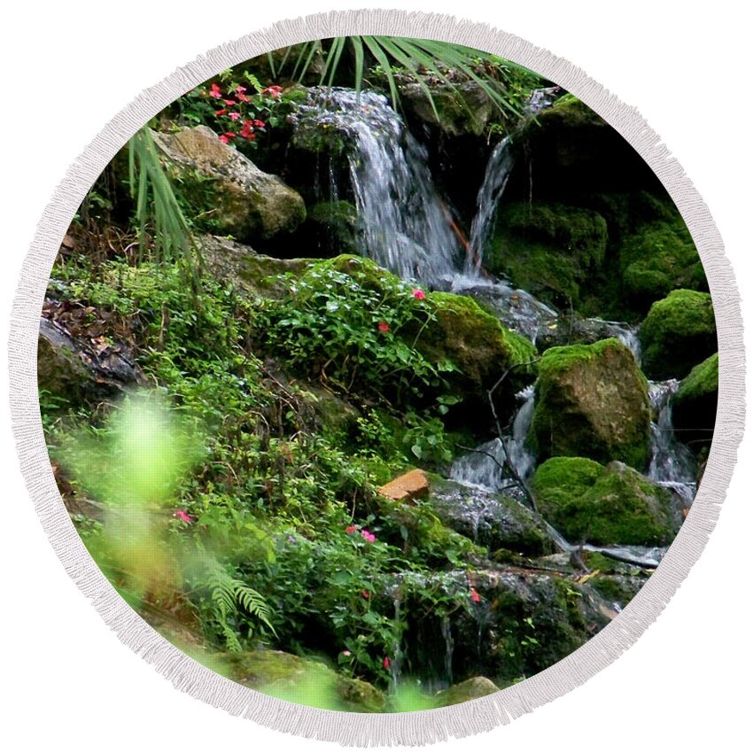 Nature Round Beach Towel featuring the photograph Rainbow Springs Waterfall by Judy Wanamaker