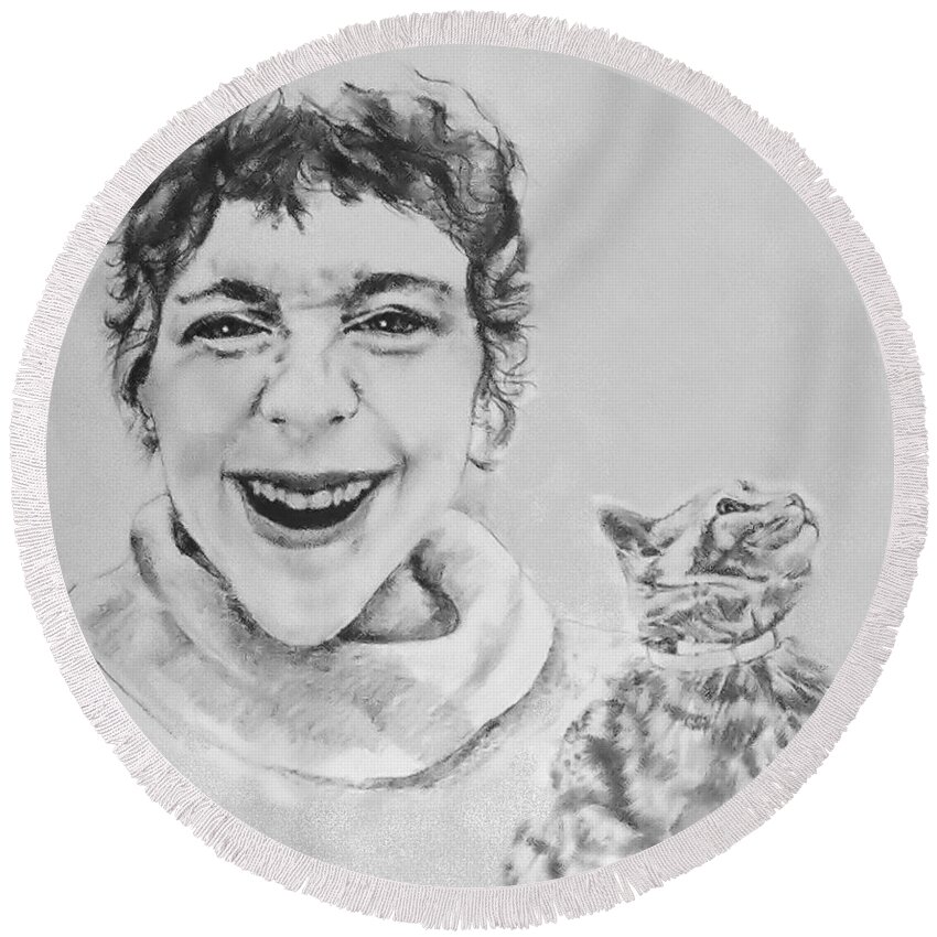 Portrait Round Beach Towel featuring the drawing Randolph And Marmalade by Rory Siegel
