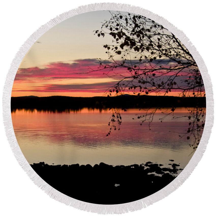 Heiko Round Beach Towel featuring the photograph Red Evening Sky by Heiko Koehrer-Wagner
