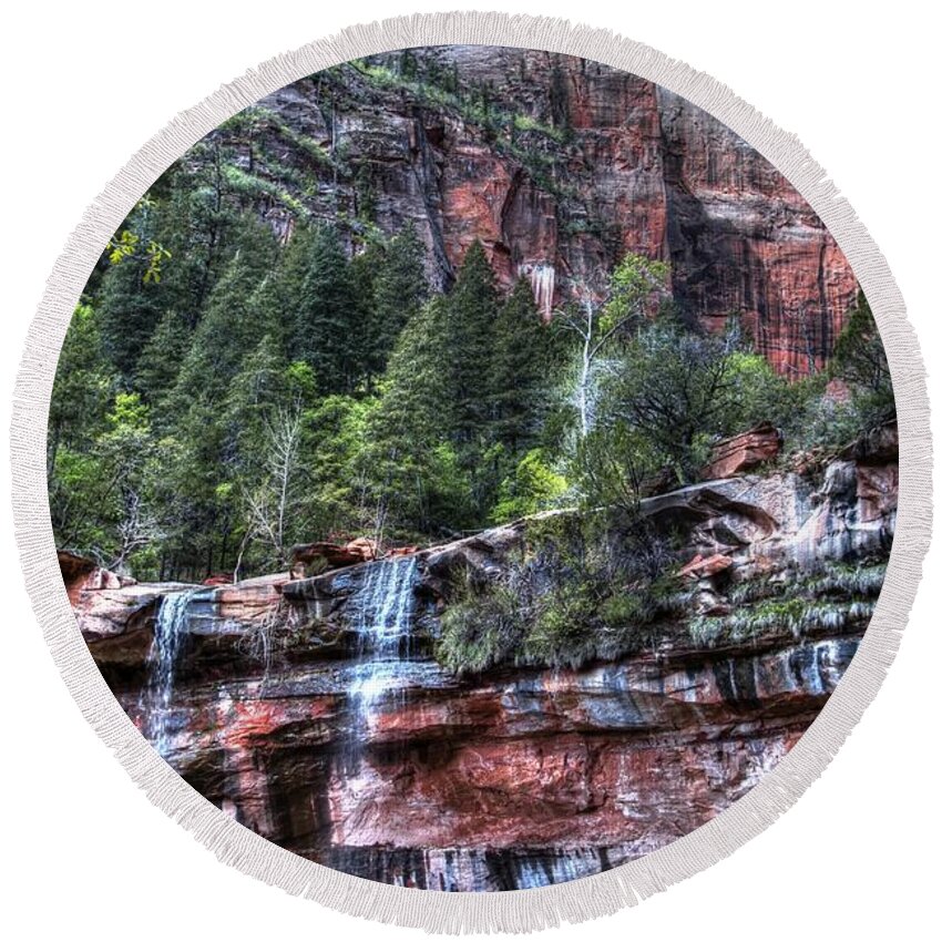 Zion Round Beach Towel featuring the photograph Red Falls by Jonathan Davison