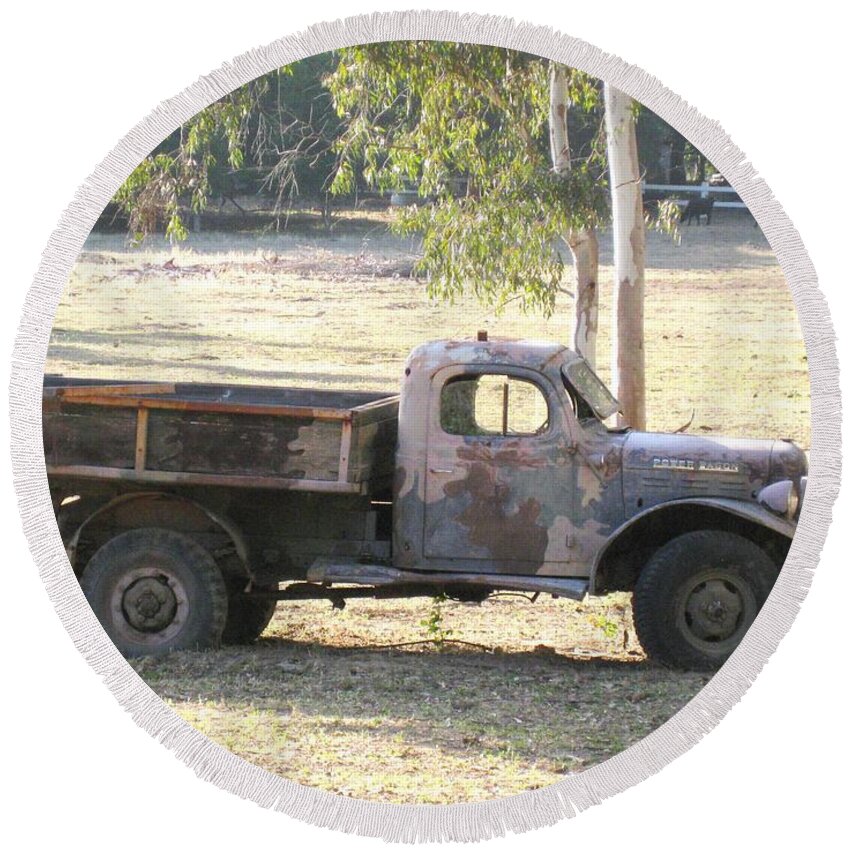 Truck Round Beach Towel featuring the photograph Retired Power Wagon by Sue Halstenberg