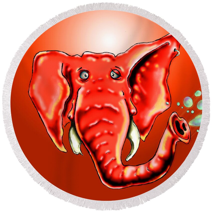 Elephant Round Beach Towel featuring the drawing Ringo Party Animal Red by Adam Vance