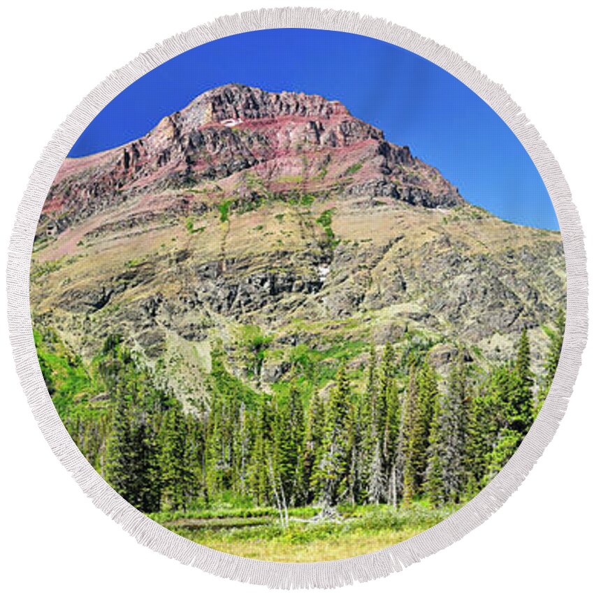 Glacier National Park Round Beach Towel featuring the photograph Rising Wolf Mountain by Greg Norrell