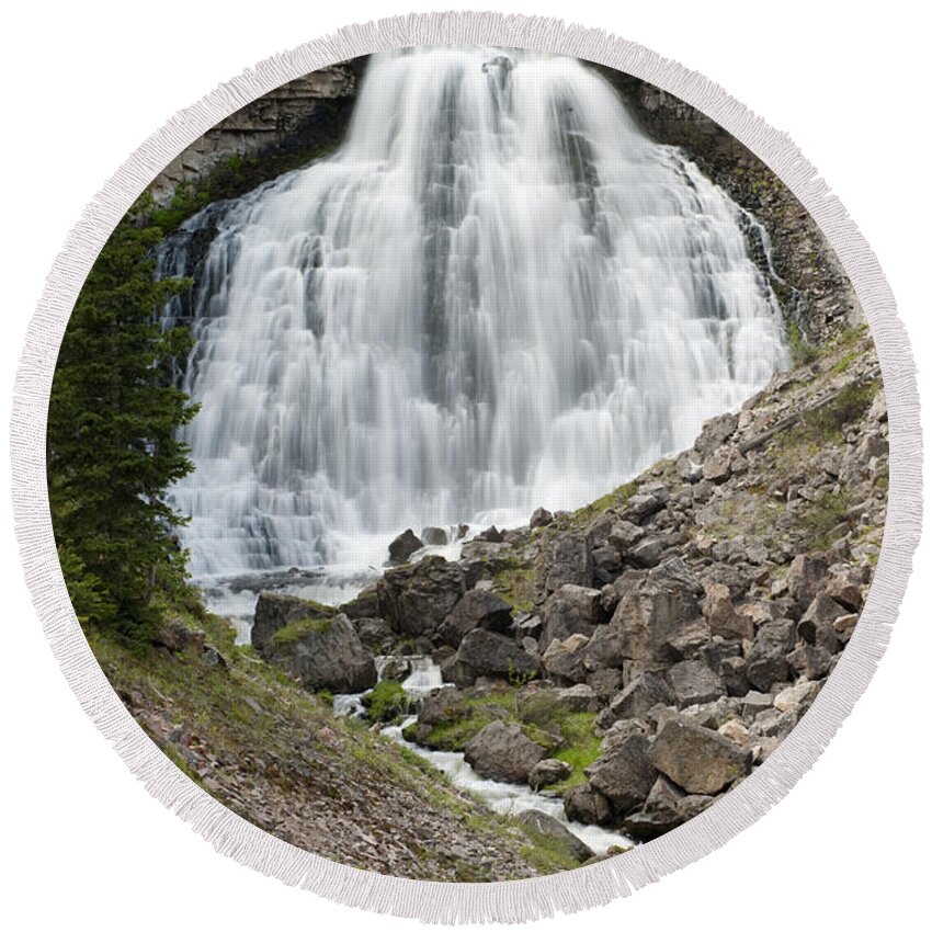 Bronstein Round Beach Towel featuring the photograph Rustic Falls Yellowstone by Sandra Bronstein