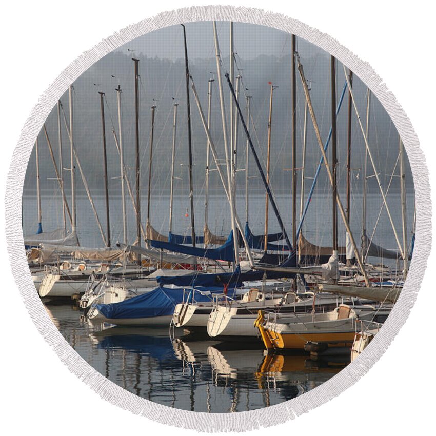 Landscape Round Beach Towel featuring the photograph Sail Boats by Portraits By NC